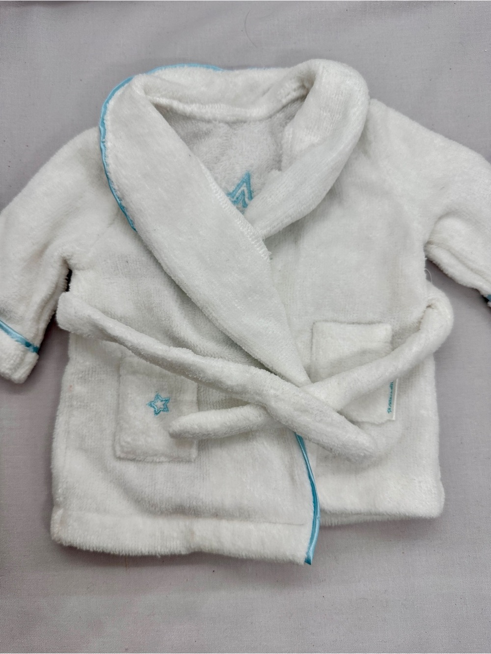 American Girl White Plush Cozy Star Doll Robe with Light Blue Trim